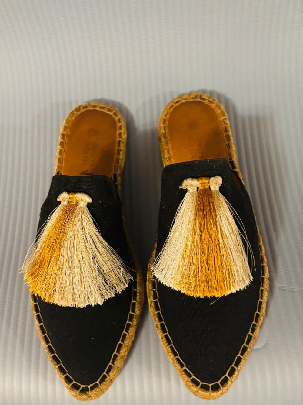 Silvia Cobos Women’s Espadrille Black/ Multi Color Tassels Sz 7